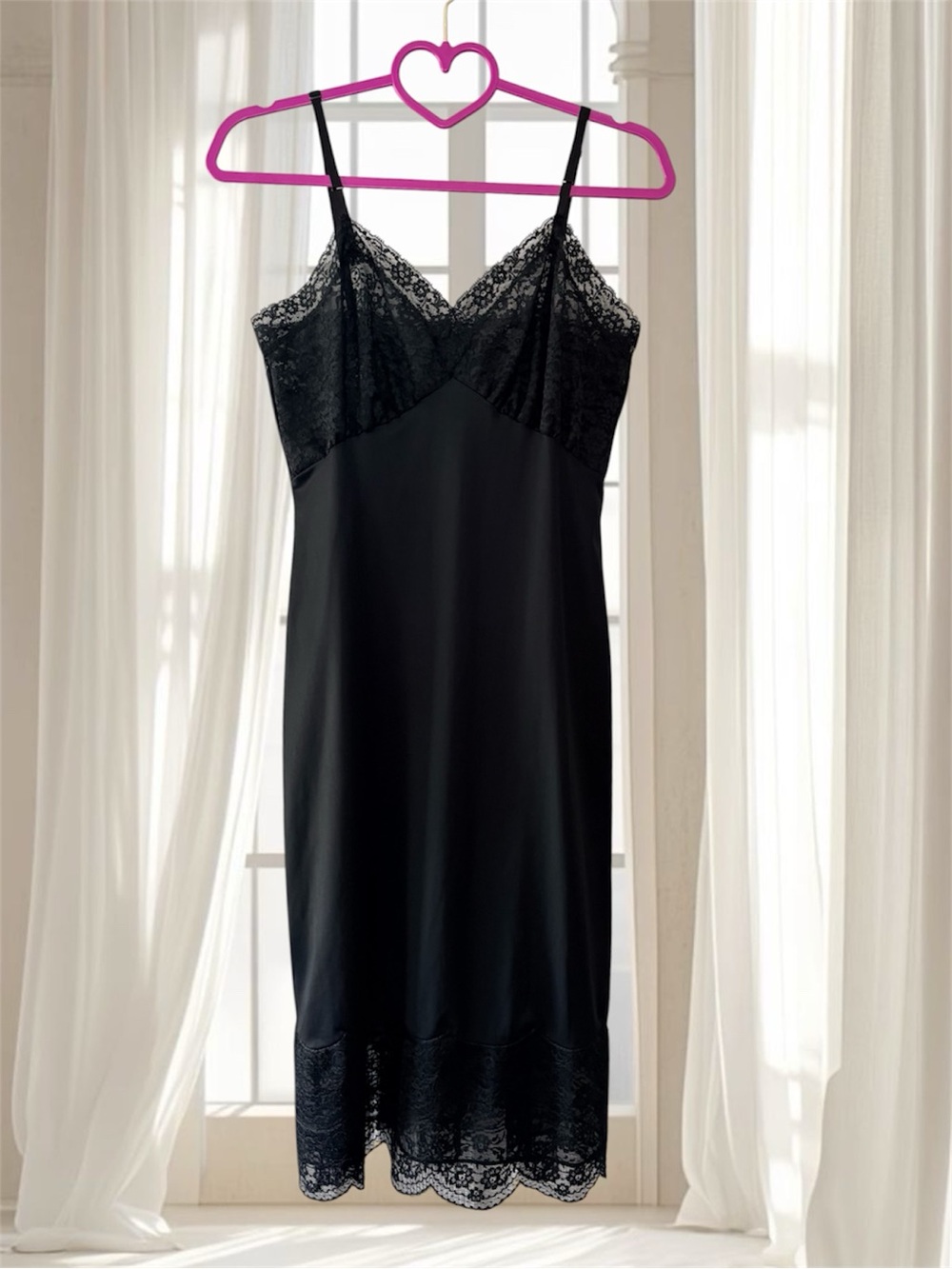 VTG Van Raalte Suavette Black Nylon Lace Slip Dress Nightgown Size 34